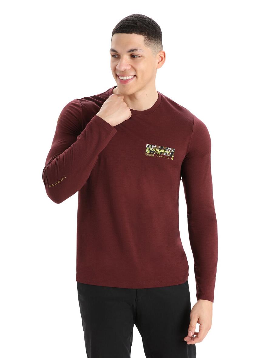 Espresso Icebreaker Merino Tech Lite II T-Shirt Summit Tread Men's Long Sleeve | AU 1236WNBY